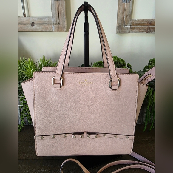 Kate Spade Small Hadlee Laurel Way Jeweled Leather Tote-Crossbody In Warm Vellum - Picture 3 of 15